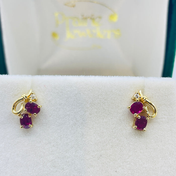 14kt Yellow Gold Ruby and Diamond Earrings