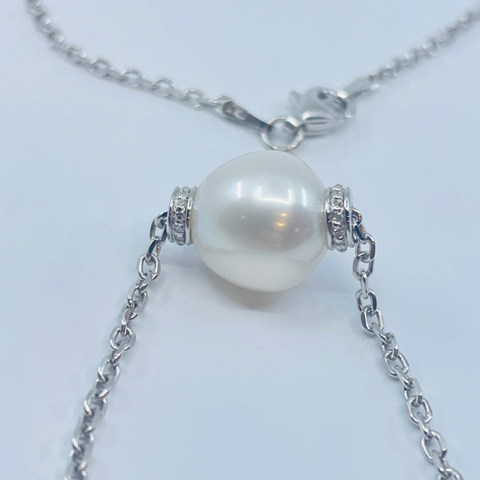Sterling Silver 10mm fresh water Pearl & Diamond Necklace