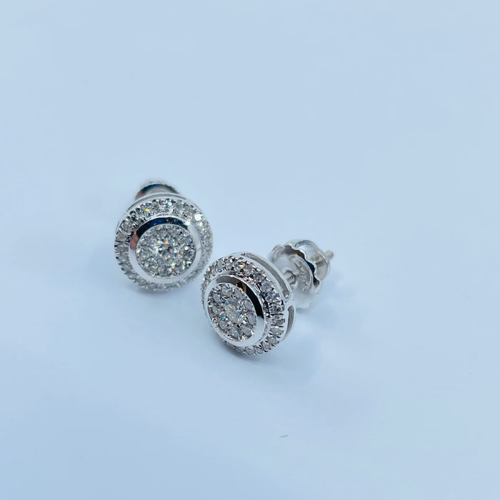 14kt White Gold Diamond halo Earrings