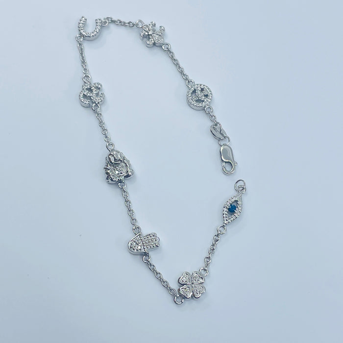 Sterling Silver “Good Luck” Bracelet, Diamond & Sapphire