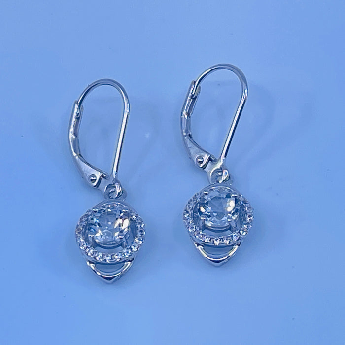 Sterling Silver White Topaz (April) Earrings with cz side stones