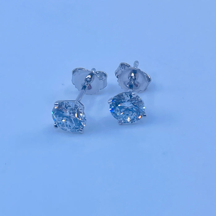 14kt White Gold .75ctw round brilliant cut lab grown diamond 4-prong martini stud earrings