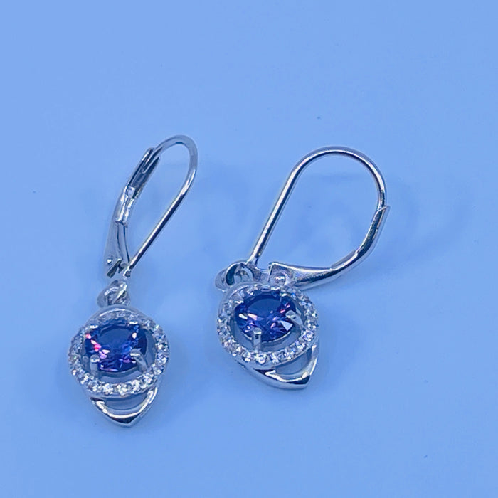 Sterling Silver Lab Alexandrite Earrings with cz side stones