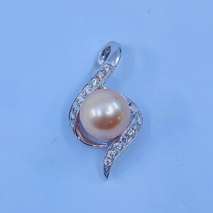 14kt White Gold 10mm Pearl and Diamond Pendant