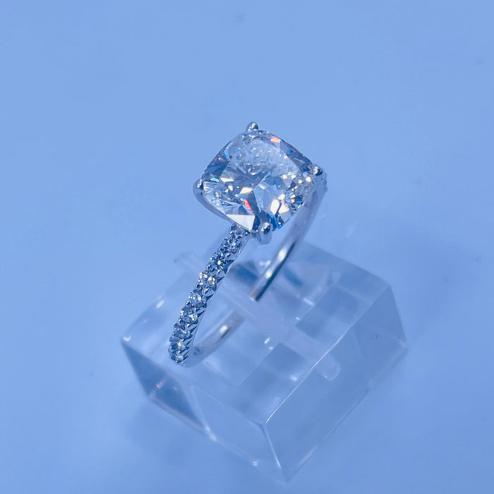 14KW 1/4ctw Lab Diamond Engagement Mounting with a 2.66ct H SI1 cushion Lab Grown Diamond