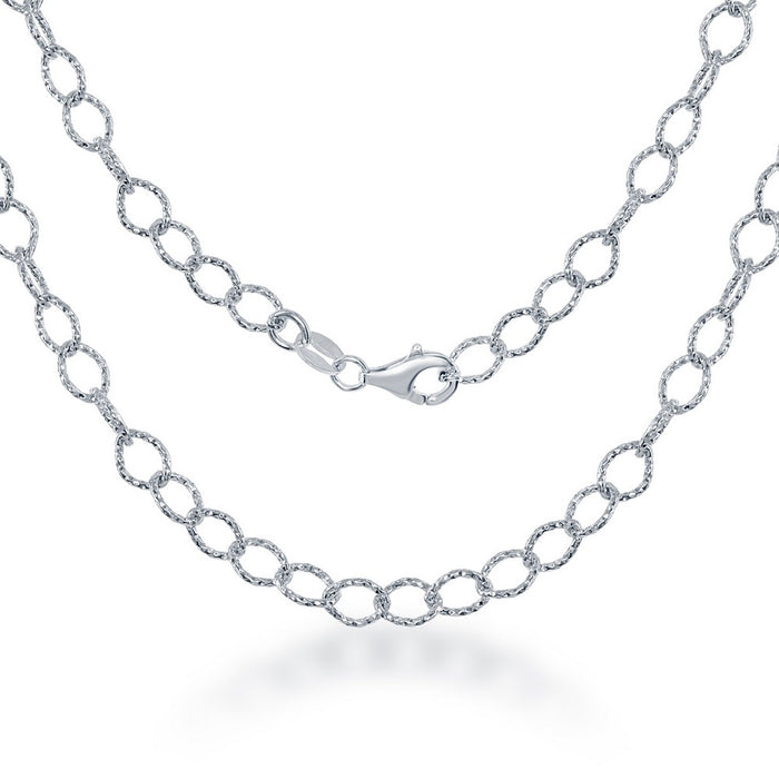 Sterling Silver 24” 4.8mm Diamond Cut Rolo Link Chain - Rhodium Plated