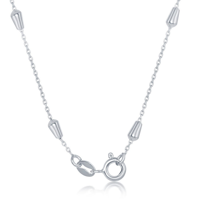Sterling Silver 16” Bullet Beaded Chain - Rhodium Plated