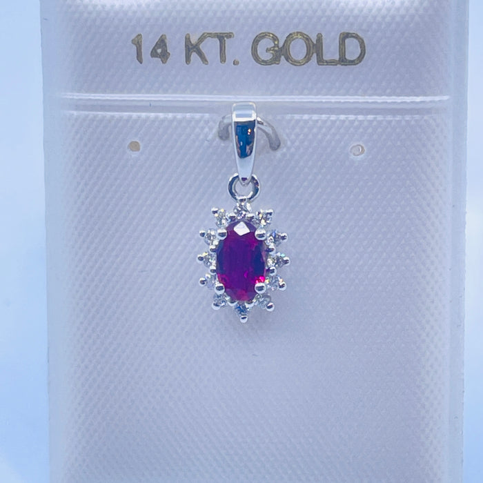 14kt White Gold .25ct Ruby and 12 Diamond Pendant
