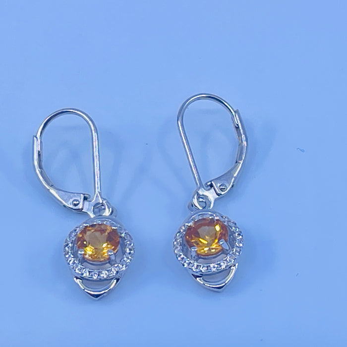 Sterling Silver Citrine Earrings with cz side stones