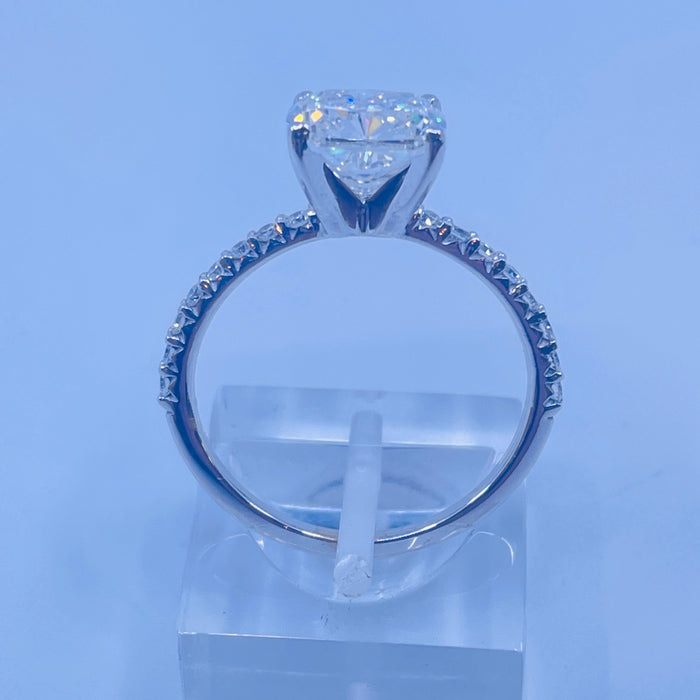 14KW 1/4ctw Lab Diamond Engagement Mounting with a 2.66ct H SI1 cushion Lab Grown Diamond