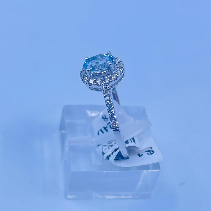 14kt White Gold .41 ct Aquamarine and 24 diamond Diamond Ring