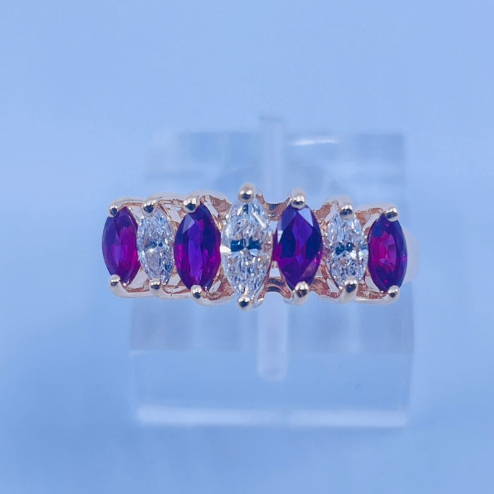 14kt Yellow Gold Marquise shaped Ruby and Diamond Ring