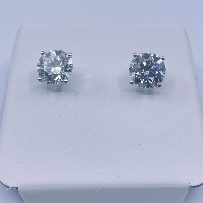 14kt White Gold 4ctw round brilliant cut lab grown diamond 4-prong martini stud earrings