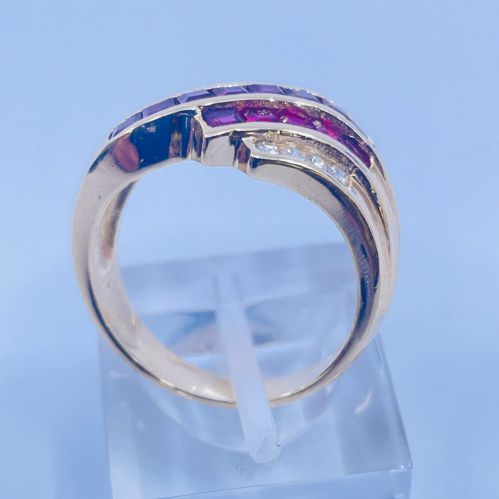 14kt Yellow Gold Ruby and Diamond bypass Ring