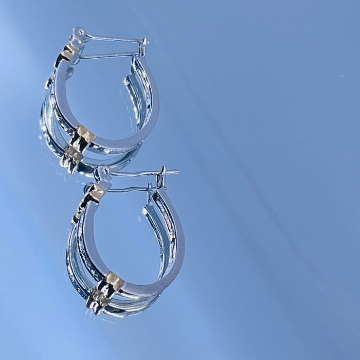 14kt White and Yellow Gold .15ctw Diamond Hoop Earrings
