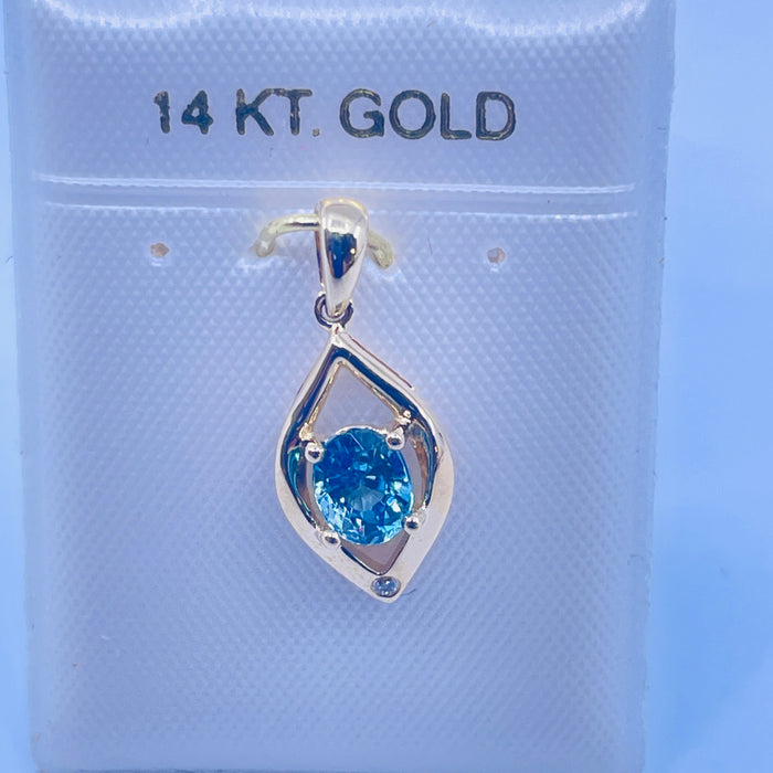 14kt Yellow Gold .21ct Blue Topaz & Diamond Pendant