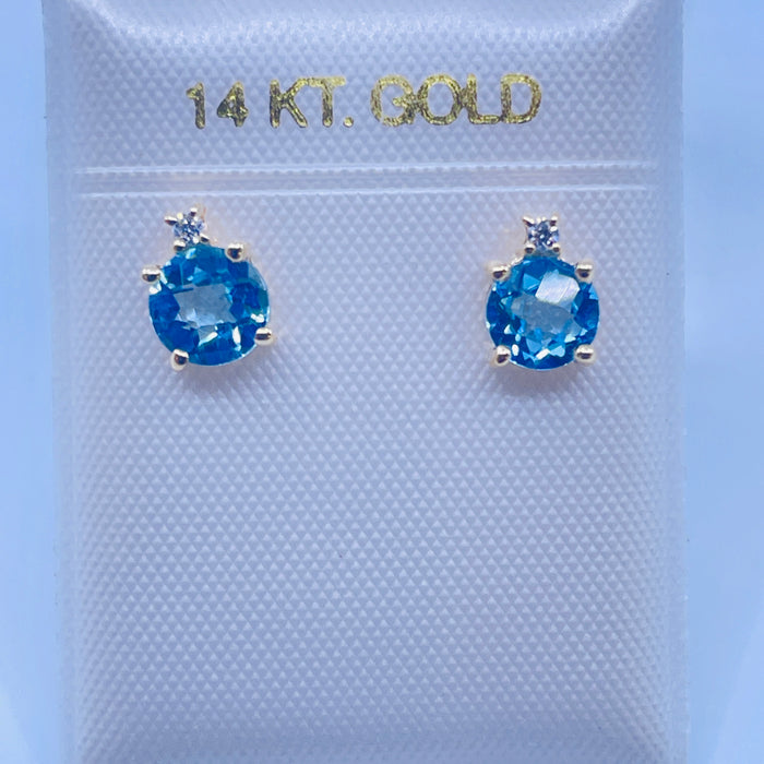 14kt Yellow Gold Blue Topaz and diamond earrings