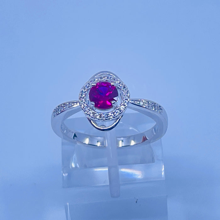 Sterling Silver Lab Ruby ring with cz side stones