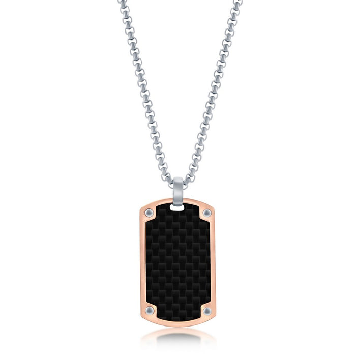 Stainless Steel Rose Gold Black Carbon Fiber Necklace