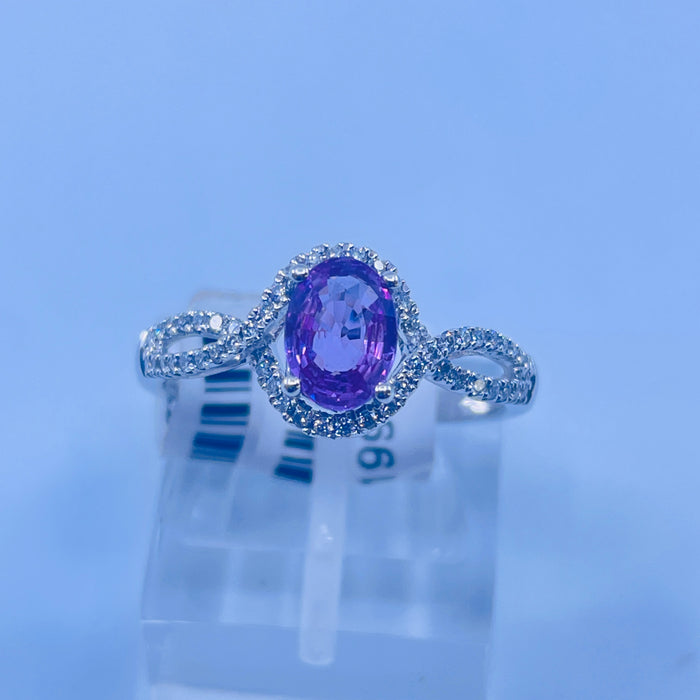 14kt White Gold 1.07ct Pink Sapphire and 52 Diamond Ring
