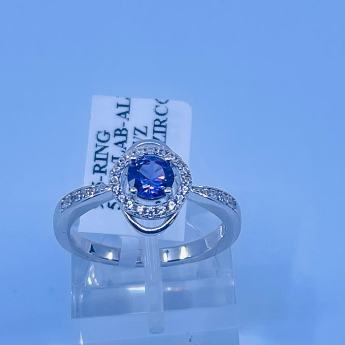 Sterling Silver Lab Alexandrite ring with cz side stones