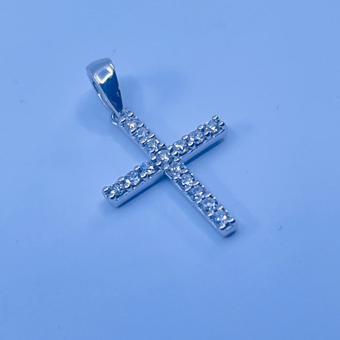 14kt White Gold 18 lab Diamond .10ctw Cross