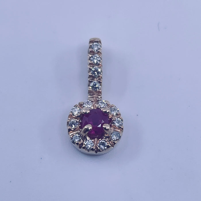 14kt Rose Gold Ruby and .20ctw Diamond Pendant