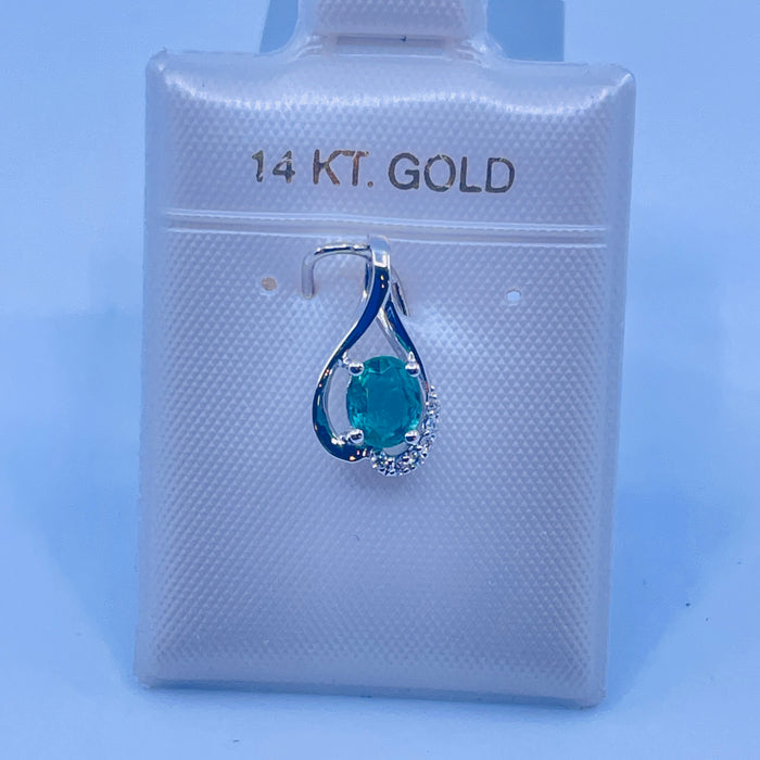 14kt White Gold .28ct Emerald and 6 Diamond Pendant