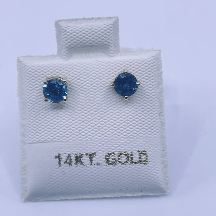 14kt Yellow Gold 4mm Blue Topaz Stud Earrings