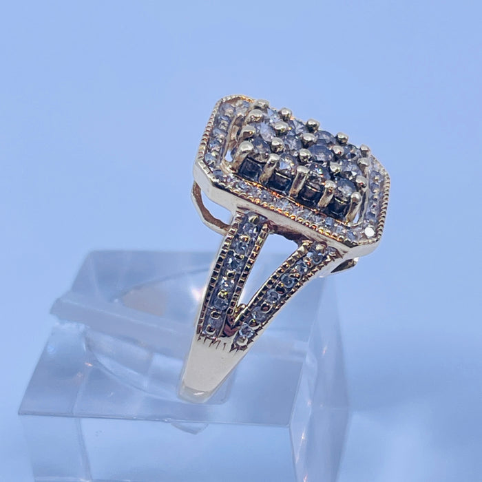 10kt Yellow Gold 48 white diamond and 12 chocolate diamond ring