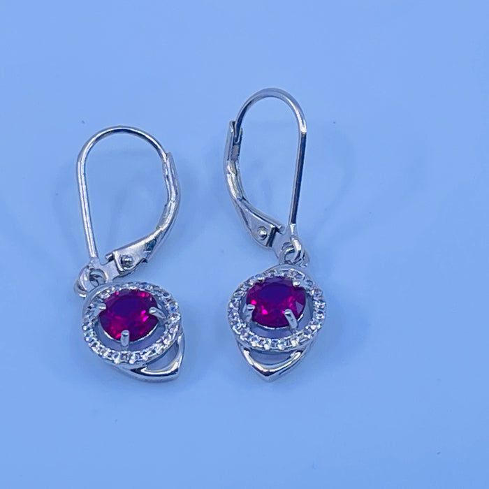 Sterling Silver Lab Ruby Earrings with cz side stones