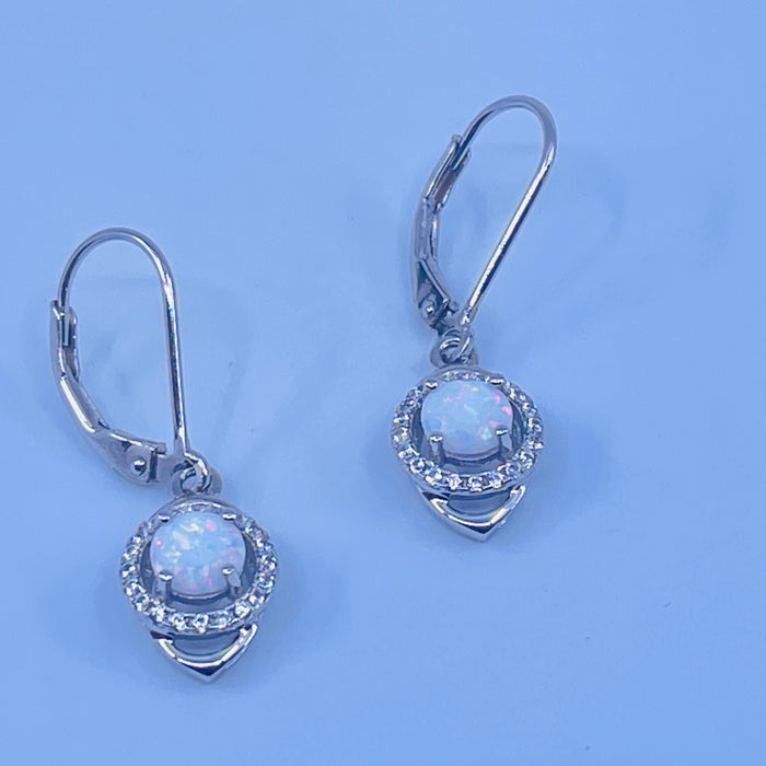 Sterling Silver Lab Opal Earrings with cz side stones
