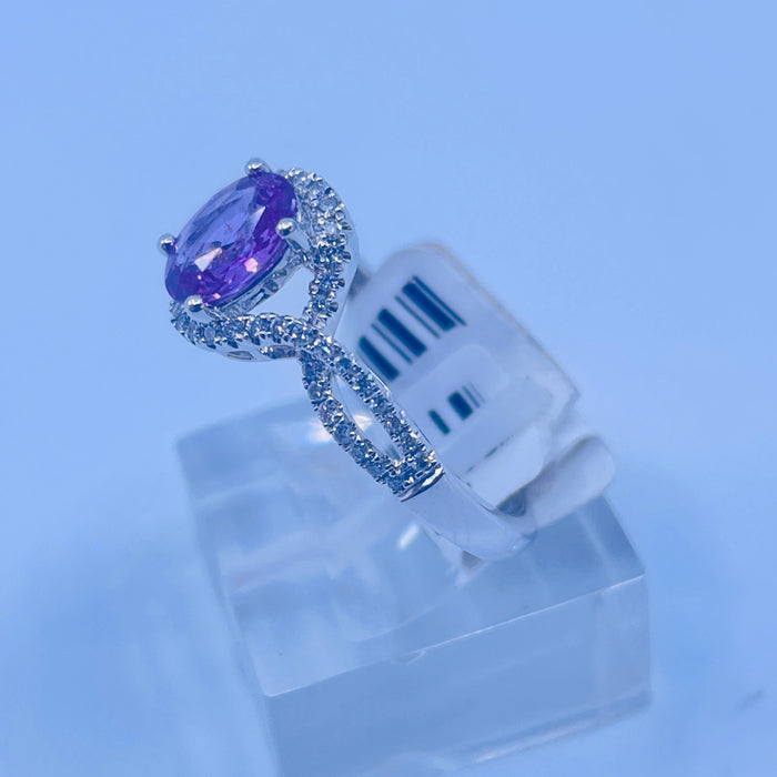 14kt White Gold 1.07ct Pink Sapphire and 52 Diamond Ring