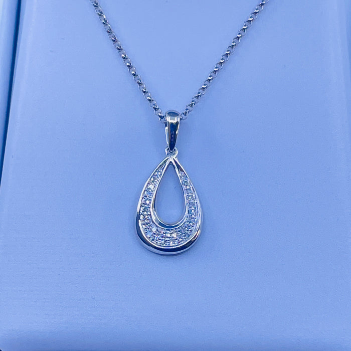 14kt White Gold Pear shaped Diamond Pendant .07ctw