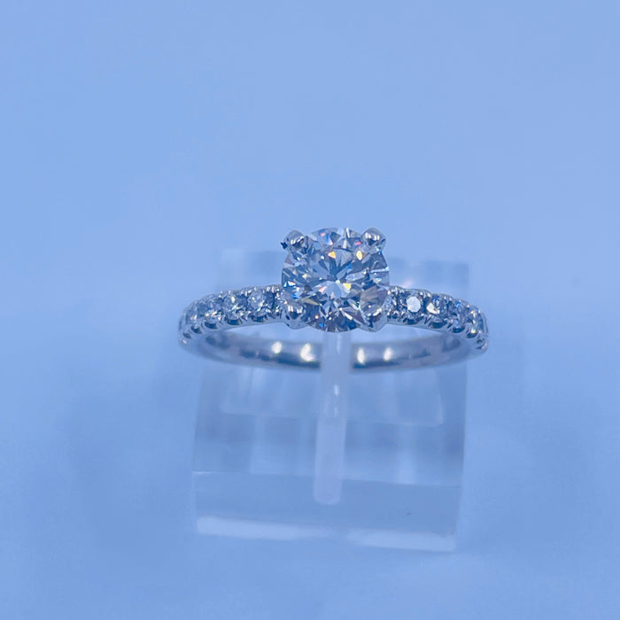 Platinum Engagement Ring with a 1.01ct Round VS2 I GIA1166492567 center diamond with 14 SI GH side diamonds @ .33ctw