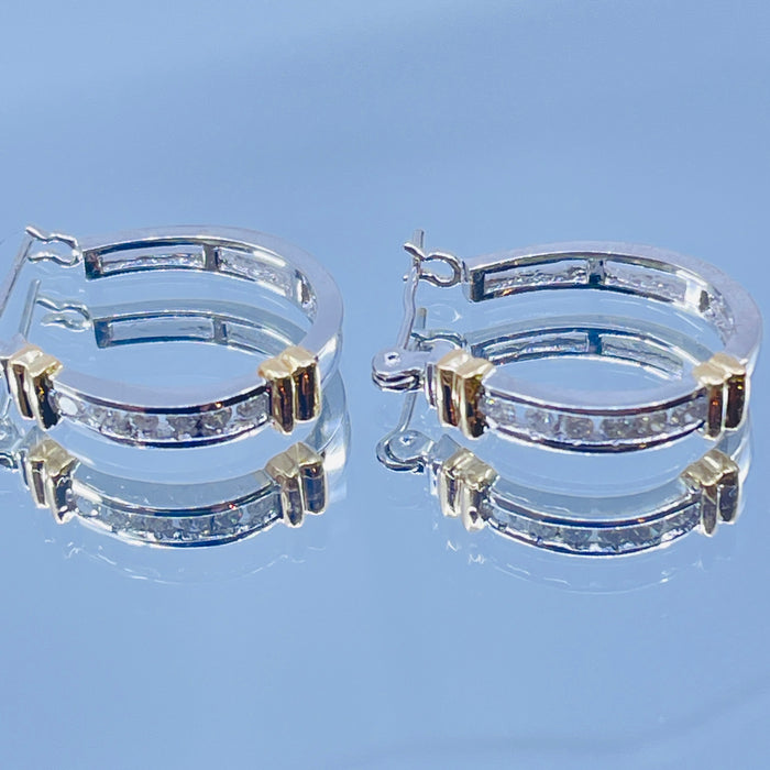 14kt White and Yellow Gold .15ctw Diamond Hoop Earrings