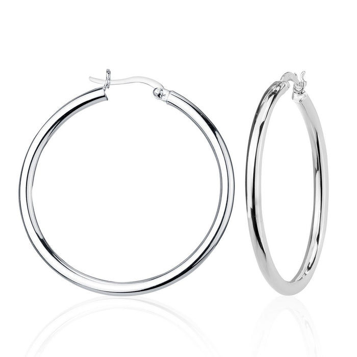 Sterling Silver 3x30mm High-Polished Hoop Earrings