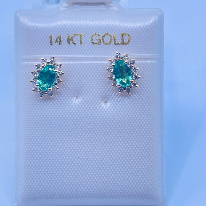 14kt White Gold 5x3 Oval Emerald and diamond Earrings
