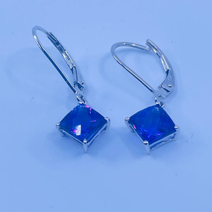 14kt White Gold Amethyst Square drop Earrings