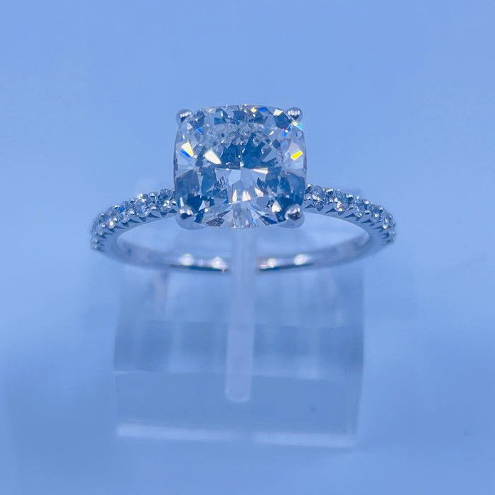 14KW 1/4ctw Lab Diamond Engagement Mounting with a 2.66ct H SI1 cushion Lab Grown Diamond