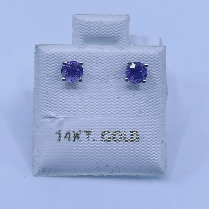 14kt White Gold 4mm Amethyst Stud Earrings