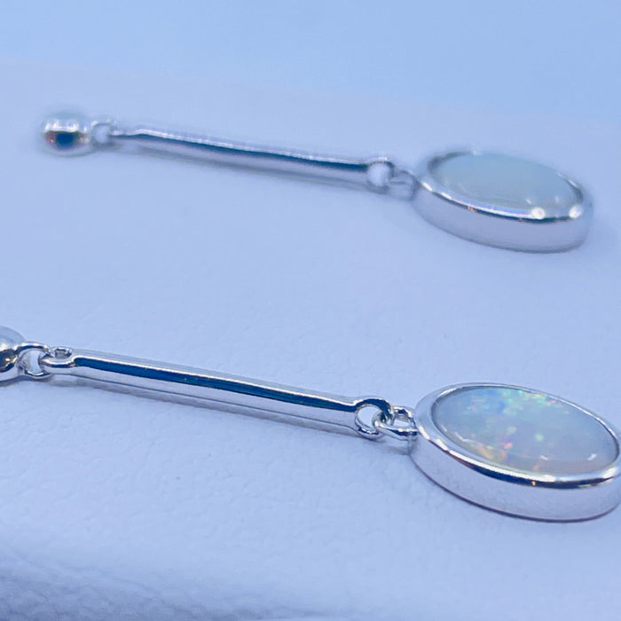 Sterling Silver bezel 5x7 oval Opal drop earrings