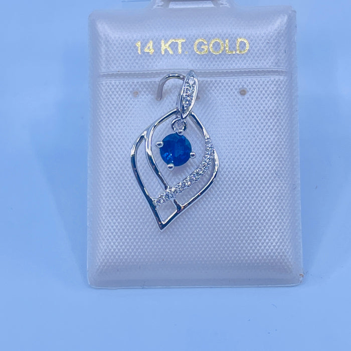 14kt White Gold .37ct  Sapphire and 13 Diamond Pendant