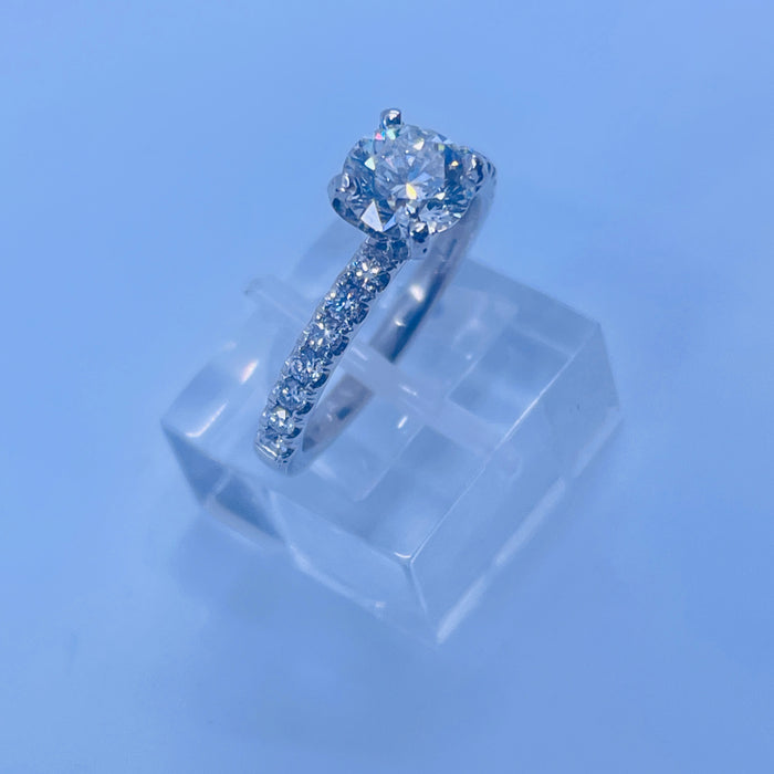 Platinum Engagement Ring with a 1.01ct Round VS2 I GIA1166492567 center diamond with 14 SI GH side diamonds @ .33ctw