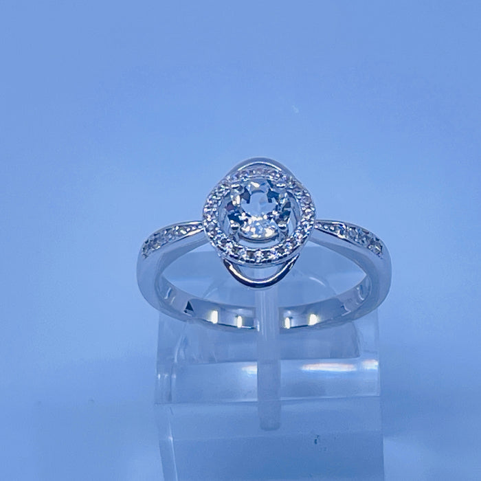 Sterling Silver White topaz ring with cz side stones