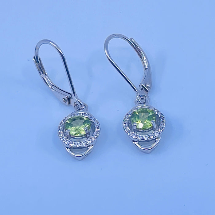 Sterling Silver Peridot Earrings with cz side stones