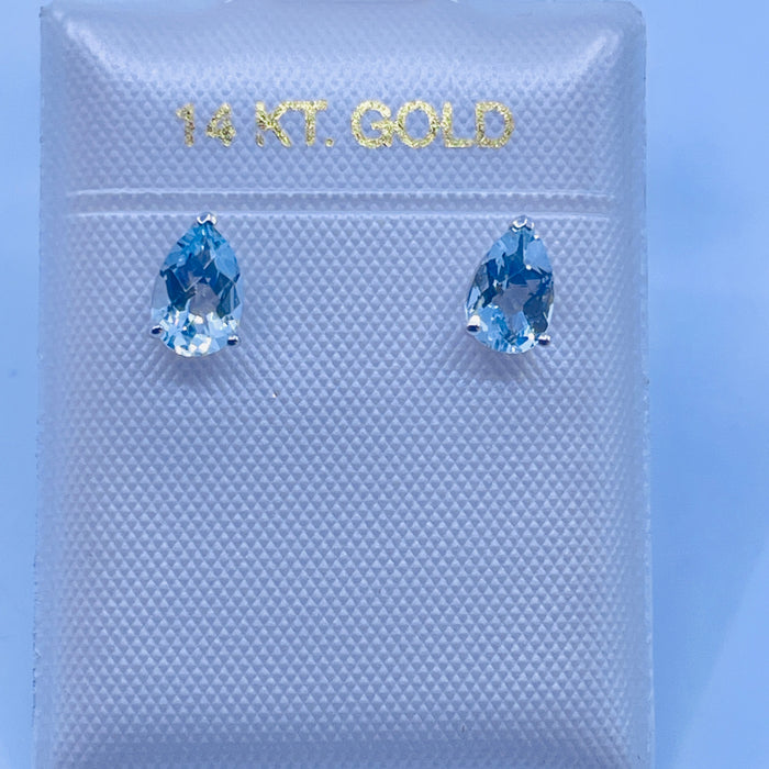 14kt White Gold Pear shaped Aquamarine stud Earrings
