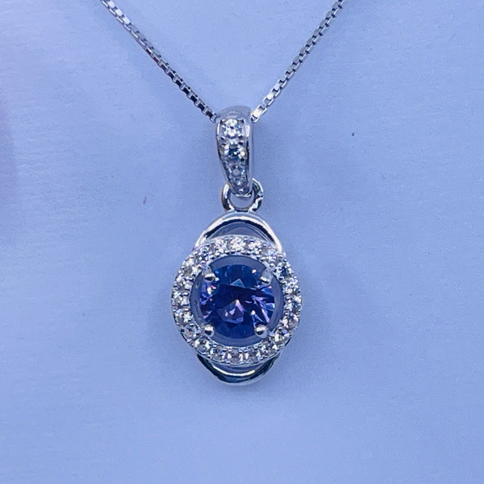 Sterling Silver Lab Alexandrite Pendant with cz side stones