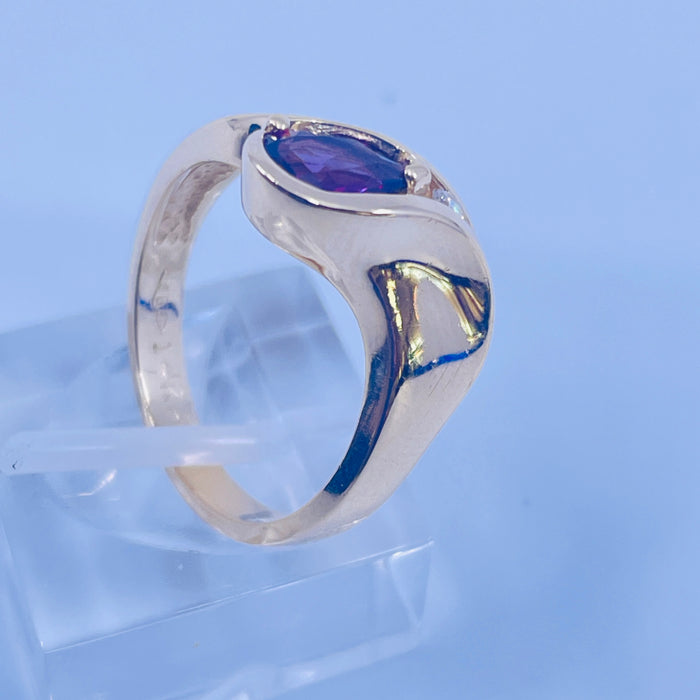 14kt Yellow Gold Garnet and 3 Diamond Ring