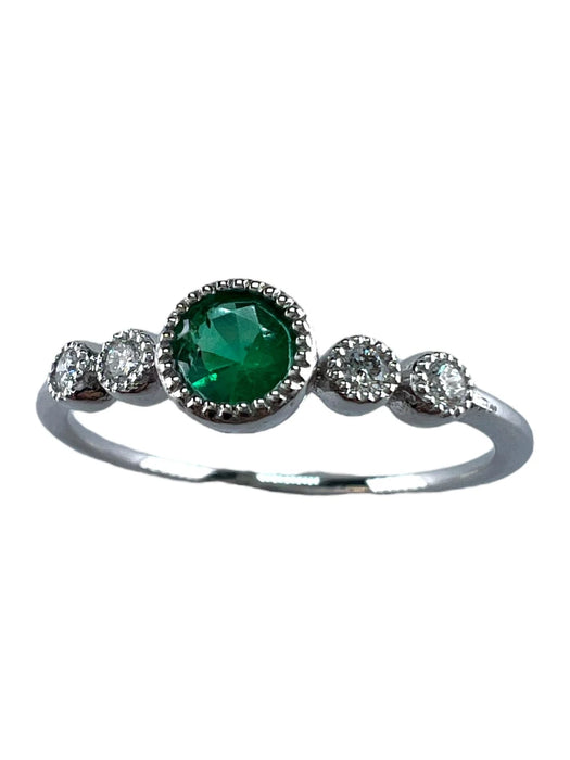14kt White Gold .25ct Emerald and .09ctw Diamond Ring